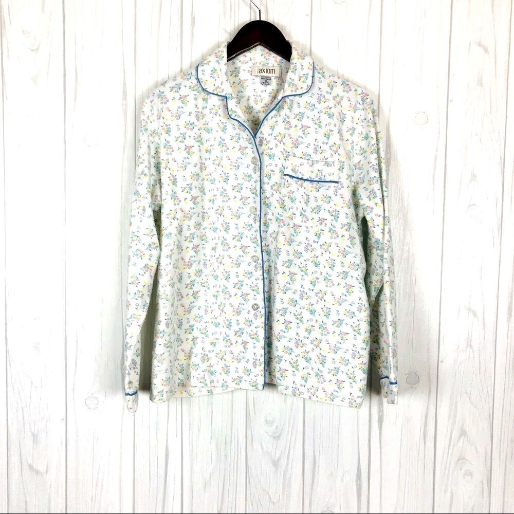 Axiom Vintage Pajama Pjs Set Floral White Blue Yellow Green 38